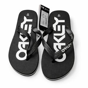 Oakley College Flip Flops Men's Size 10 Black White Logo Sandals NWT